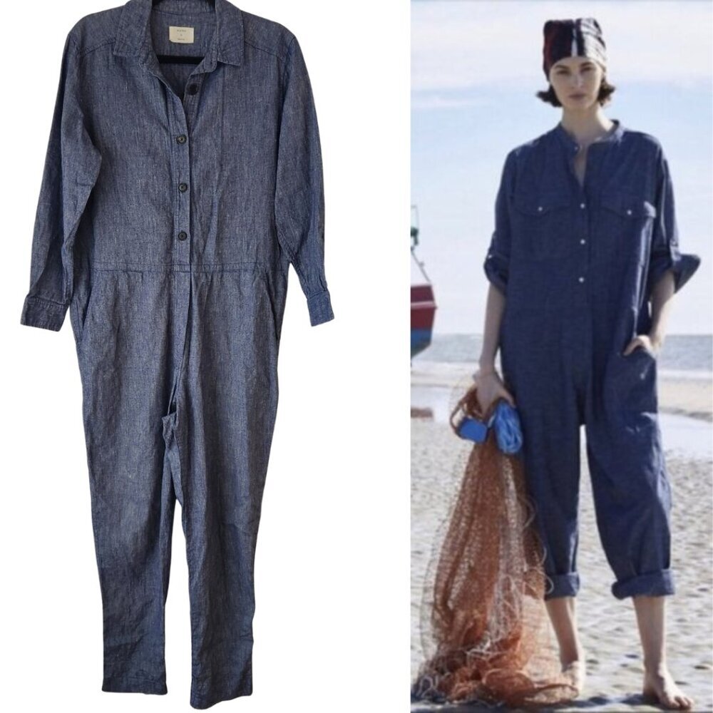 Billy Reid Linen Blend Jumpsuit Long Sleeve Casual Boilersuit Women's S